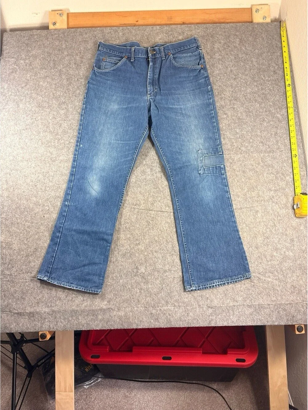 Vintage 70s Lee Riders Flare Jeans 36x28 Medium Wash USA Talon Zip Denim